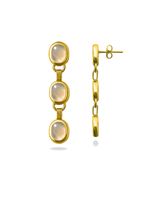 Triple Station Dangle Earrings - Blue Chalcedony