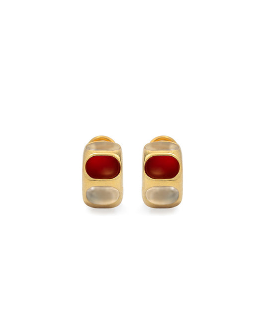 Carnelian and Chalcedony Huggies
