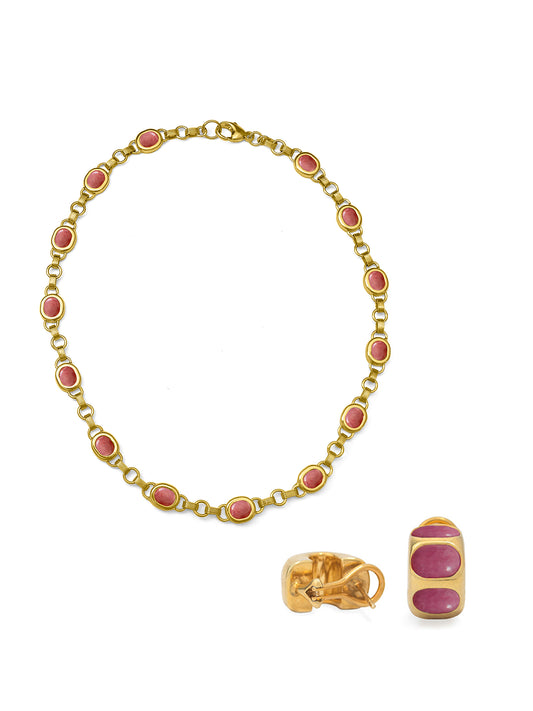 Rhodonite Necklace + Huggies Set