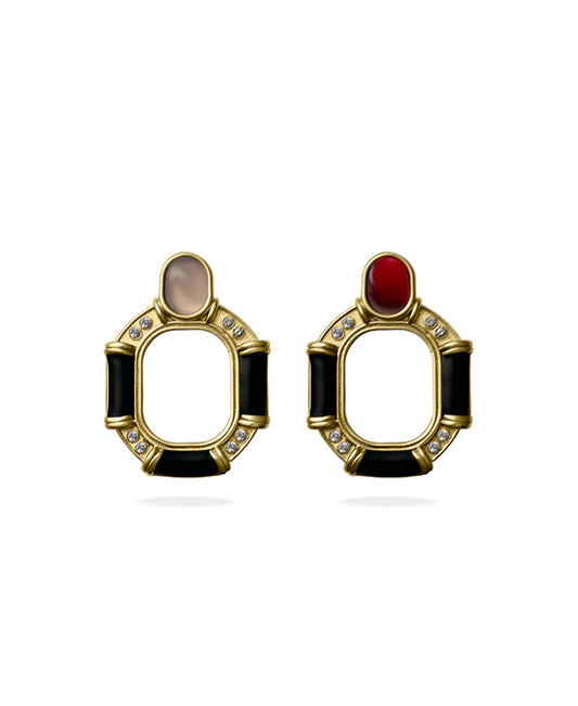 Frame Earrings with Carnelian and Blue Chalcedony Stones