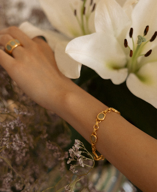 Aventurine Bracelet + Wide Ring Set