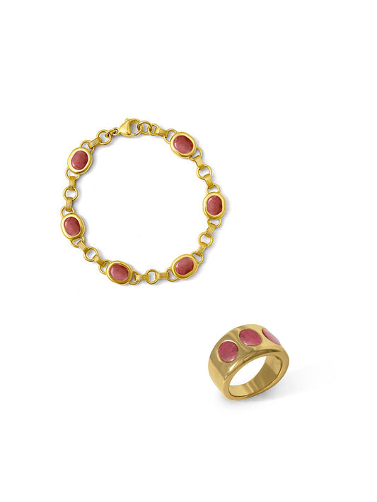 Rhodonite Bracelet + Wide Ring Set