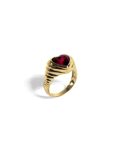 Ruby Ribbed Heart Ring
