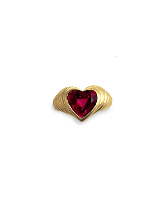 Ruby Ribbed Heart Ring