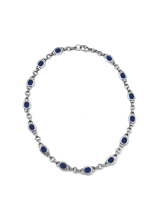 Sterling Silver Station Necklace with Lapis Lazuli Stones