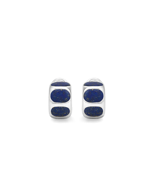 Sterling Silver Huggies with Lapis Lazuli Stones
