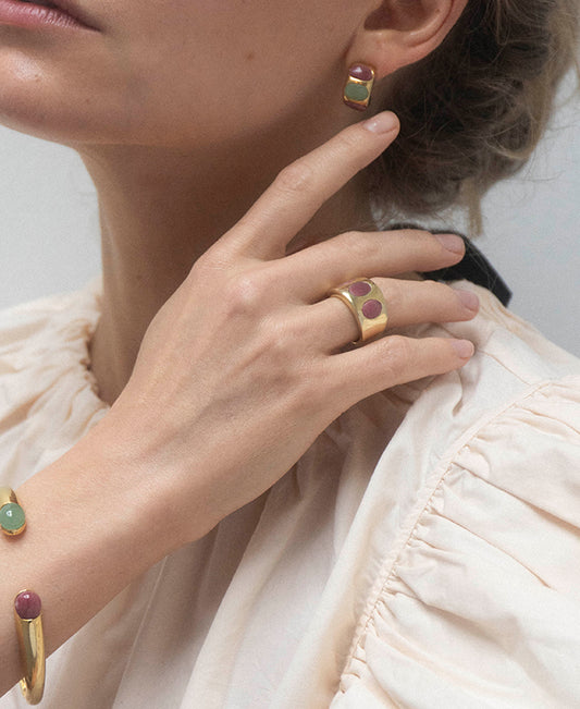 Rhodonite Bracelet + Wide Ring Set