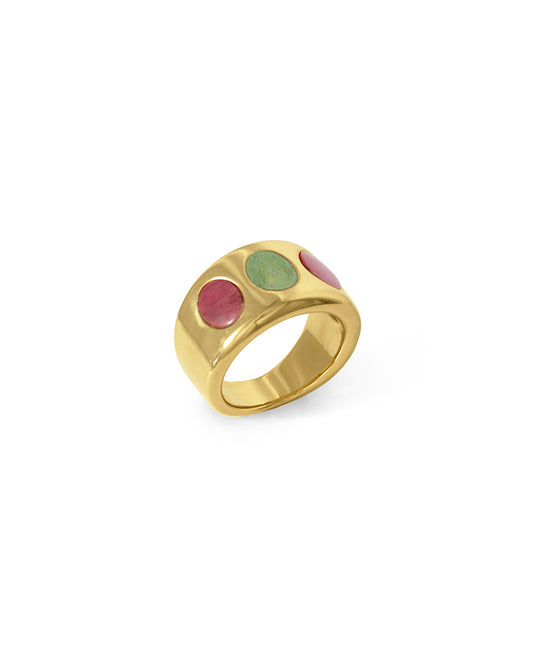 Aventurine and Rhodonite Wide Ring
