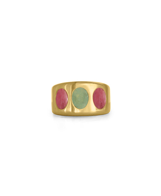 Aventurine and Rhodonite Wide Ring
